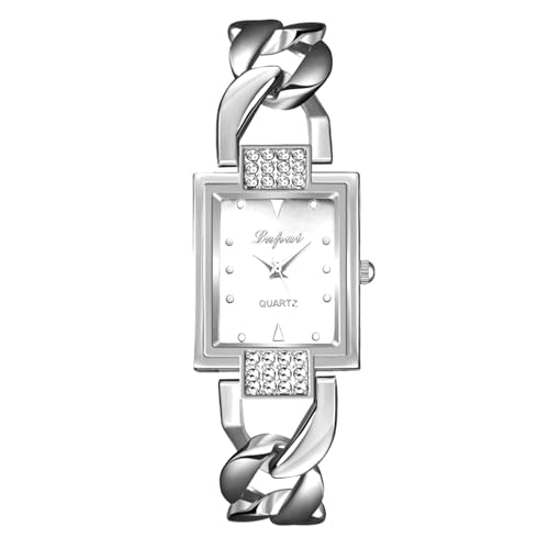 Silverora Uhren Damen Silber Eckig: Einfach Gesicht Punktskala Analoge Quarz Armbanduhren Rechteckige Diamant Damenuhren mit Verstellbar Armband Armkette Geschenke für Frauen von Silverora