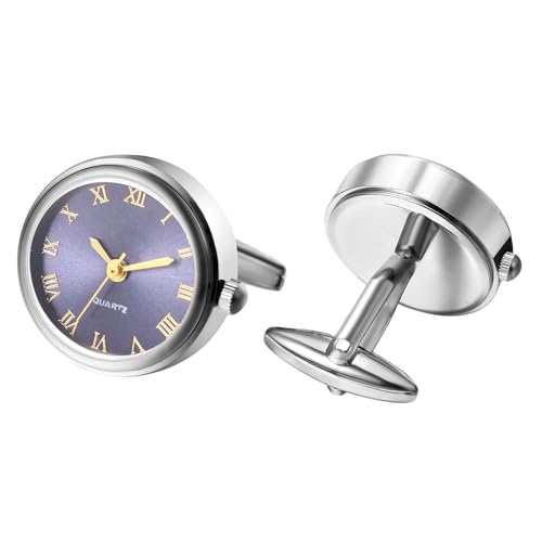 Silverora Uhren Herren Manschettenknöpfen Taschenuhr: Runde Analog Quarz Manschettenknopfuhr mit Römische Ziffernskala Hemdknöpfe Hemdmanschetten Geschenke für Männer Hochzeit Business lila Silber von Silverora