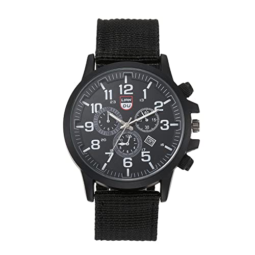 Silverora Uhren Herren Militäruhr Nylon: Großes DREI Augen Zifferblatt Analoge Quarzuhr mit Digitalskala Datum Kalender Outdoor Sportuhr mit Nylonarmband Geschenke für Männer Jugend Schwarz von Silverora