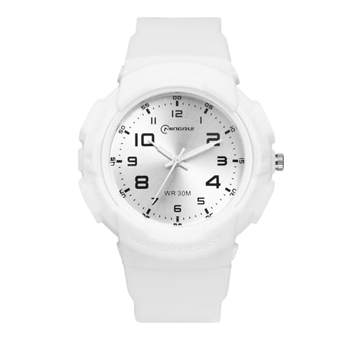 Silverora Uhren Kinder Silikon Studentenuhr - 3ATM Wasserdicht Damen Herren Analog Quarz Sportuhr Silikonarmband Kinderuhr Geschenke für Männer Frauen White von Silverora