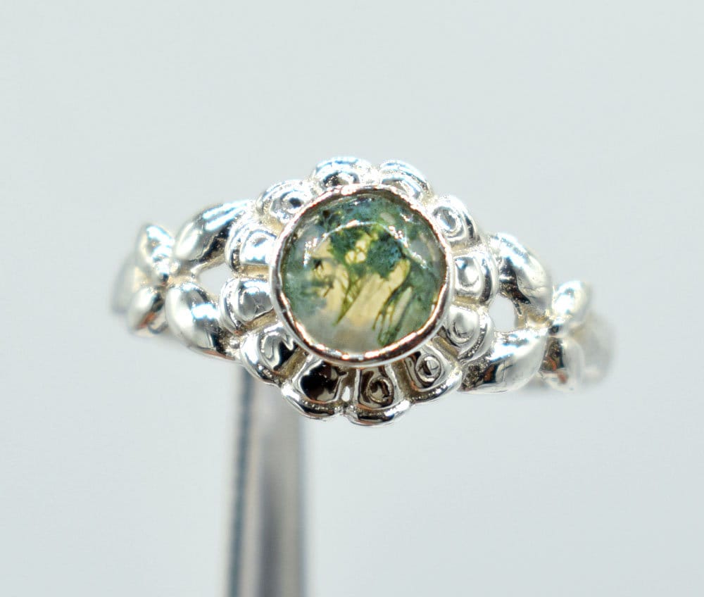 Wunderschöner Moos Achat Edelstein Ring, Echter Zierliche Silber Ehering, Geschenk Für Sie von Silvershineboutique