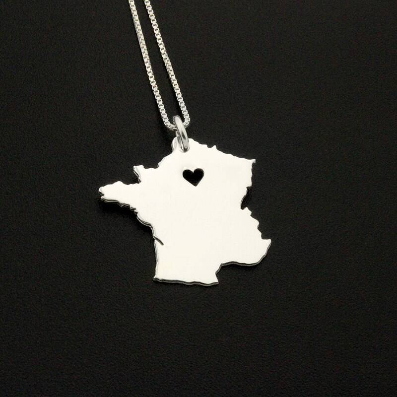 Frankreich Halskette Sterling Silber Personalisierte Ich Liebe Land Mit Herz, Box Style Kette Fern Beziehung Geschenk Frankreich Halskette Sterling Silber Personalisierte Ich Liebe Land Mit Herz, Box Style Kette Fern Beziehung Geschenk von Silversmith925