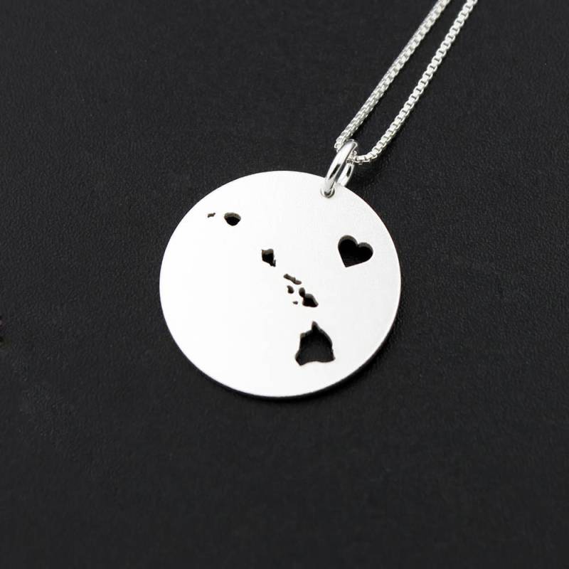 Hawaii Halskette Personalisierte Gravur Sterling Silber Zustand W/Herz Kommt Mit Box Stil Kette Hometown Anhänger Hawaii Halskette Personalisierte Gravur Sterling Silber Zustand W/Herz Kommt Mit Box Stil Kette Hometown Anhänger von Silversmith925