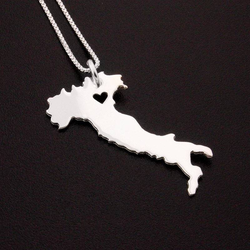 Italien Halskette Aus Sterling Silber Personalisiert Ich Liebe Land Mit Herz Kommt Box Style Kette - Geschenkidee Heimatstadt Schmuck Italien Halskette Aus Sterling Silber Personalisiert Ich Liebe Land Mit Herz Kommt Box Style Kette - Geschenkidee Heimatstadt Schmuck von Silversmith925