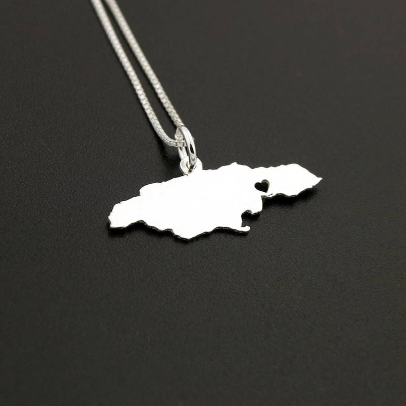 Jamaika Halskette Gravierbar Sterling Silber Personalisiert I Love Country Herz, Box Style Kette Fernbeziehung Geschenk von Silversmith925