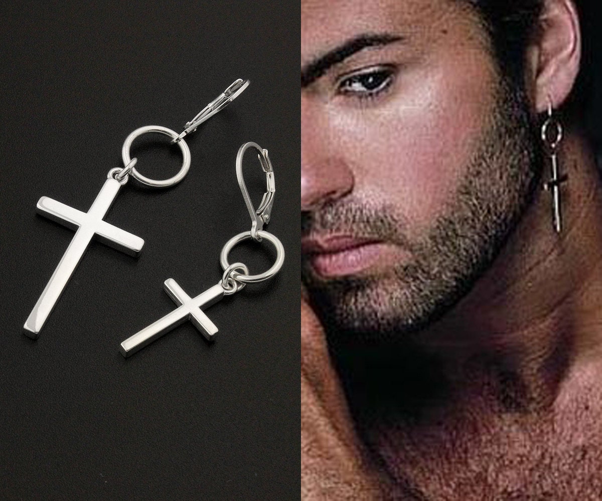 Kreuz Ohrring Sterling Silber Hang Hoop Ein Stück Unisex Gedenkschmuck Kreuz Ohrring Sterling Silber Hang Hoop Ein Stück Unisex Gedenkschmuck von Silversmith925