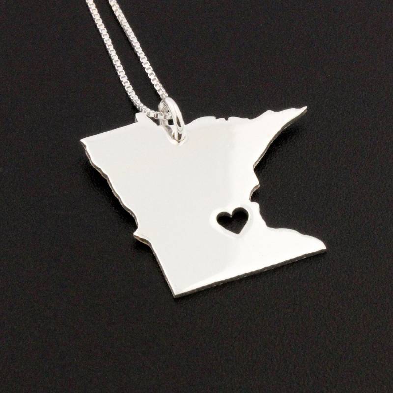 Minnesota Halskette Sterling Silber Personalisierte Gravierbare Zustand Mit Herz Kommt Box-Kette - Hometown Jewelry Minnesota Halskette Sterling Silber Personalisierte Gravierbare Zustand Mit Herz Kommt Box-Kette - Hometown Jewelry von Silversmith925