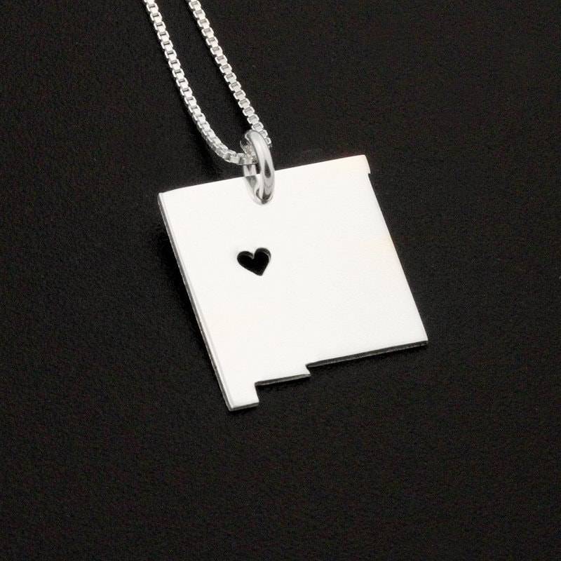 New Mexico Halskette Aus Sterlingsilber Personalisierte Mit Herz Kommt Box Style Kette - Hometown Schmuck Geschenk New Mexico Halskette Aus Sterlingsilber Personalisierte Mit Herz Kommt Box Style Kette - Hometown Schmuck Geschenk von Silversmith925
