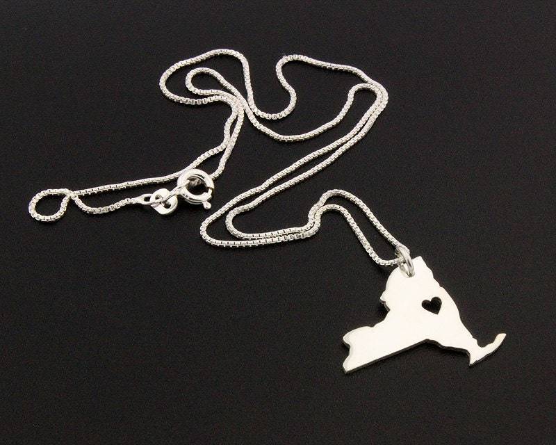 New York Halskette Personalisierte Sterling Silber State Mit Herz Kommt Box Style Kette - I Love Geschenk New York Halskette Personalisierte Sterling Silber State Mit Herz Kommt Box Style Kette - I Love Geschenk von Silversmith925
