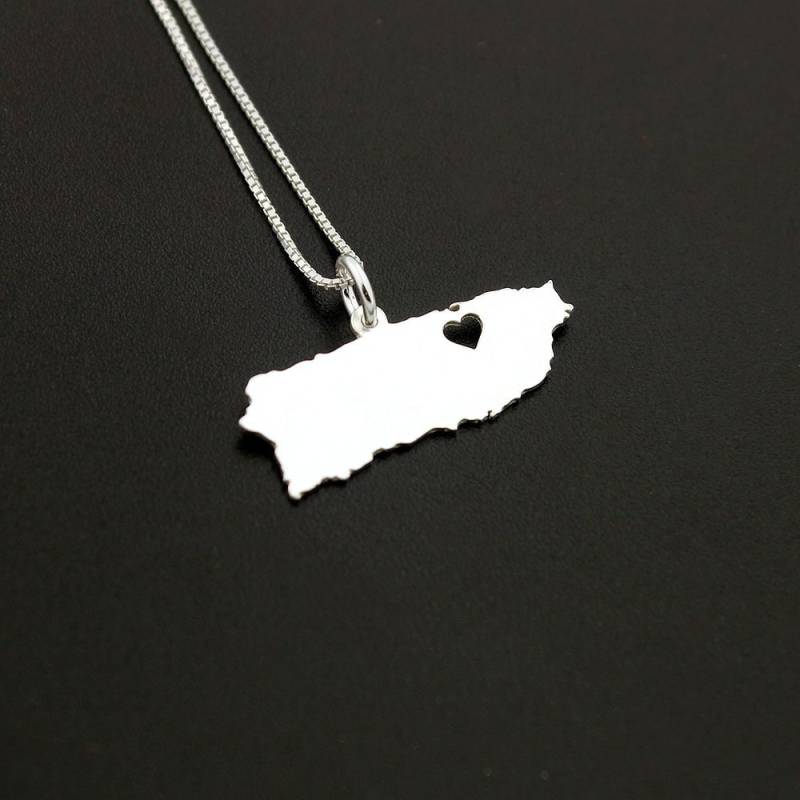 Puerto Rico Halskette Gravierbar Sterling Silber Personalisiert Ich Liebe Country Herz Box Kette Ferngeschenk von Silversmith925