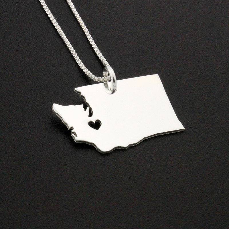Washington Halskette Pesonalized Gravierte Sterling Silber State Mit Herz Kommt Box Style Kette Hometown von Silversmith925