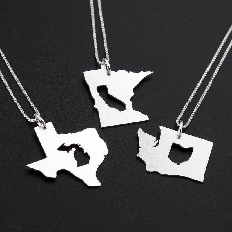 Zustand in Halskette Fern Beziehung Geschenk Freundin , Bester Freund Geschenk, College Innerhalb Zustand in Halskette Fern Beziehung Geschenk Freundin , Bester Freund Geschenk, College Innerhalb von Silversmith925