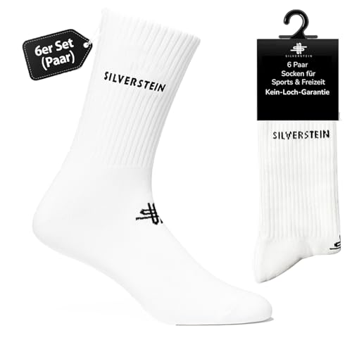 Silverstein-Official 6er Pack Tennissocken Sportsocken weiß Bio-Baumwollsocken Unisex Damen Herren Freizeit Radfahren (DE/NL/SE/PL, Numerisch, 39, 42, Regular, Regular, Weiß (LAWU)) von Silverstein-Official