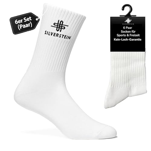 Silverstein-Official 6er Pack Tennissocken Sportsocken weiß Bio-Baumwollsocken Unisex Damen Herren Freizeit Radfahren (DE/NL/SE/PL, Numerisch, 39, 42, Regular, Regular, Weiß (ORG)) von Silverstein-Official