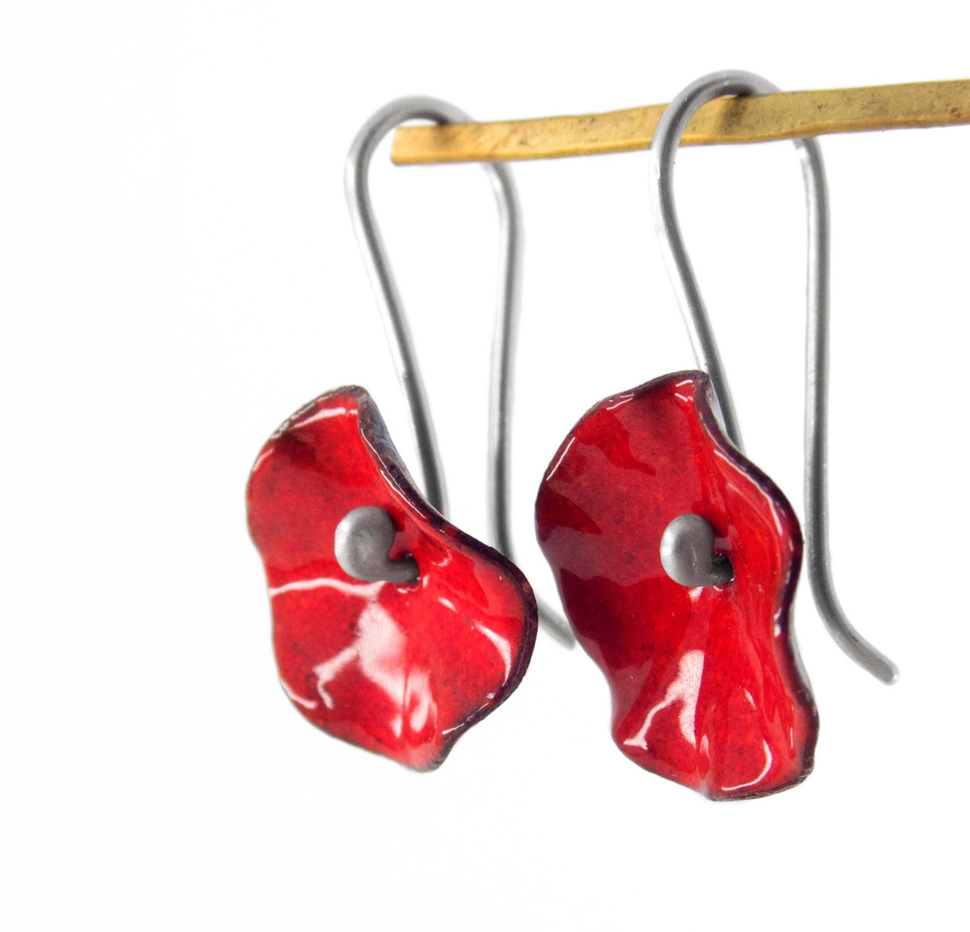 Rote Ohrhänger. Emaille-Ohrringe. Personalisierte Ohrringe. Minimale Lange Alltägliche Geschenke Für Sie von SilviaCasasJewels