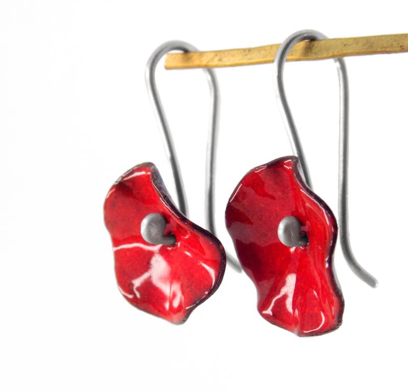 Rote Ohrhänger. Emaille-Ohrringe. Personalisierte Ohrringe. Minimale Lange Alltägliche Geschenke Für Sie von SilviaCasasJewels
