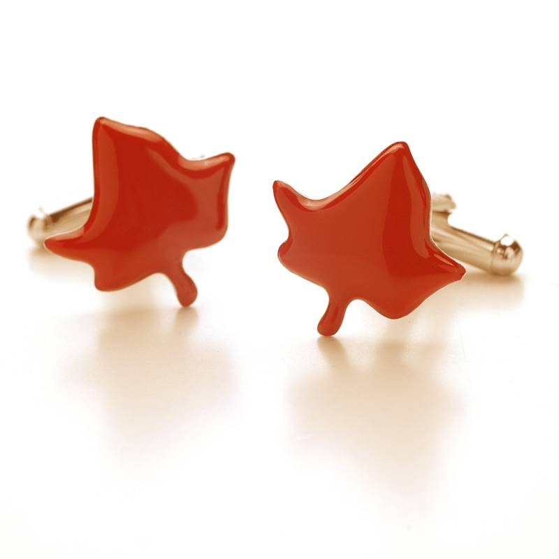 Schmuck Für Männer, Silber Manschettenknöpfe Mit Glänzendem Emaille in Orange Efeu-Form von SilviaGagliardini