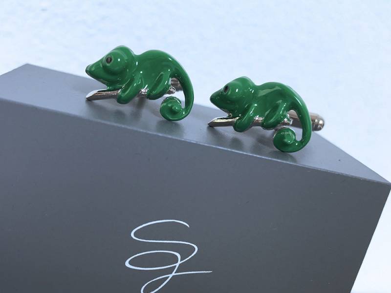 Silber Manschettenknöpfe Mit Glänzender Emaille, Chamäleon Manschettenknöpfe, Geschenk Zum Vatertag von SilviaGagliardini