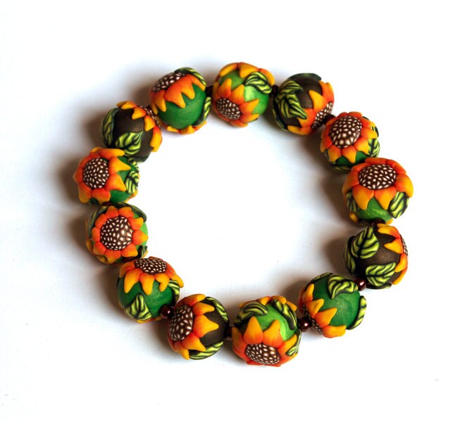 Handgemachtes Armband Mit Sonnenblumen Blumen Perlenschmuck von SilviaOrtizDeLaTorre