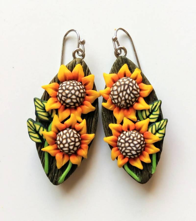 Polymer Ton Handgefertigte Ohrringe Sonnenblume von SilviaOrtizDeLaTorre