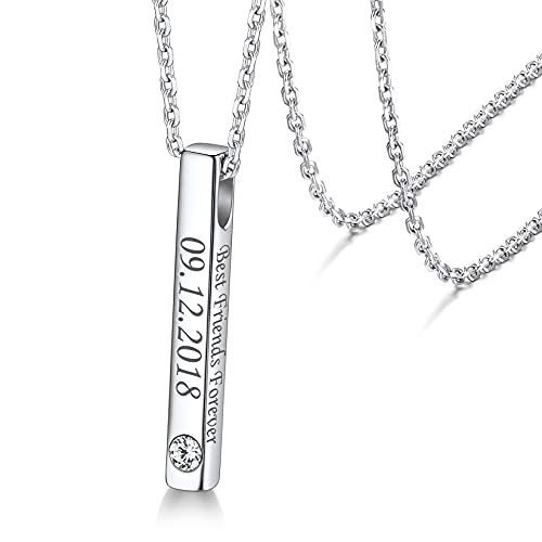 3D Vertikale Quader Bar Anhänger aus S925 Silber mit Zirkonia Geburtsstein für Damen Säulenkette Bar Anhänger 46cm + 5cm Quader Anhänger für Frauen Mädchen von Silvora