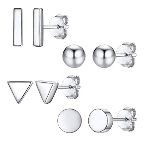 Basic 925 Sterling Silber Ohrstecker Set Damen Kleine Ohrringe Dreieck Kreis Rechteck Kugel Damen Ohrstecker Silber Farbe von Silvora