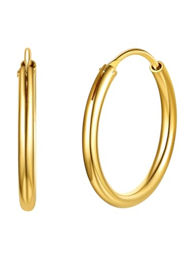 Silvora 20mm Creolen 925 Silber Gold Creolen Ohrringe Damen Basic Runde Kreis Polierte Goldene Kreolen Hoop Earrings Klein Durchmesser Mode Kreolen Modeschmuck Ohrringe für Damen Frauen Mädchen von Silvora