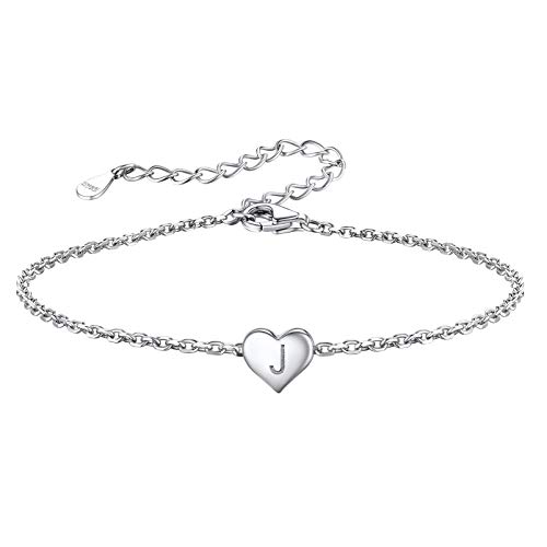 Silvora Buchstaben Armband Silber 925 Damen mit Initial J Anhänger Armkette Herz Anhänger 16cm+5cm Alphabets Armbänder Initialen Kettenanhänger für Mädchen von Silvora