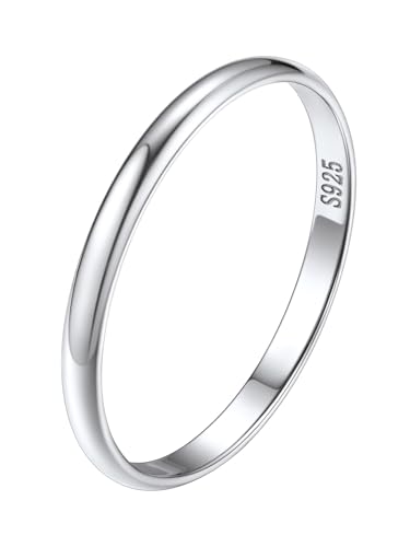 Silvora 925 Silber Damen Frauen Bandring Glanz poliert 2mm breit Stapelbarer Schmaler Ring Konvexer Ring Dünne Vorsteckring Memoire Hochzeitsring in Silber Ringgröße 59.5(19) von Silvora