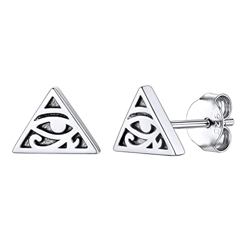 Silvora S925 Silber Ohrstecker Damen Herren Auge des Horus Ohrringe Punk Gotik Ohrringe mit Horus Auge Anhänger Unisex Dreieckige Auge des Horus Ohrstecker im Alterung Effekt von Silvora