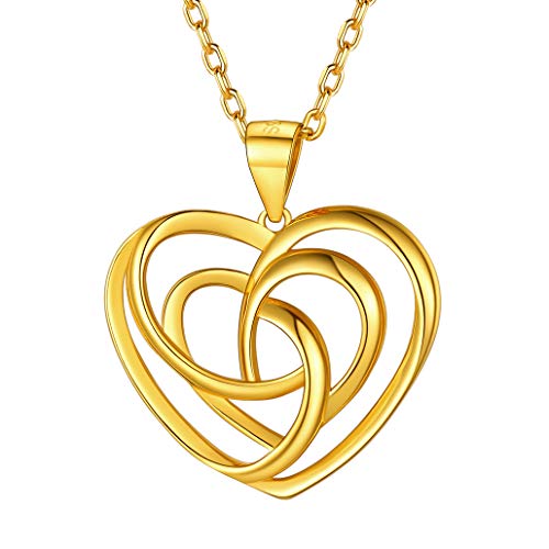 Halskette mit keltischem Knoten S925 Silber Herz 18K Vergoldet Irischer Triquetra Keltischer Knoten Halskette 45cm+5cm für Frauen Mädchen Schmuck Geburtstagsgeschenk von Silvora