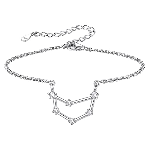 Silvora Horoskop Sternzeichen Damen Fußketten Silberfarbe Steinbock Zirkonia Anhänger 925 Silber FußKettchen für Damen,Frauen,Mädchen 22cm+5cm Verlängerungskette von Silvora