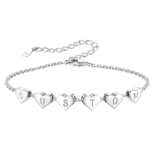 S925 Silber Damen Armbänder mit Personalisiete Buchstabe A-Z Mini Kleine Initial Herz Anhänger Silberfarbe 16CM + 5CM Verlängerungskette für Damen Frauen Mädchen von Silvora
