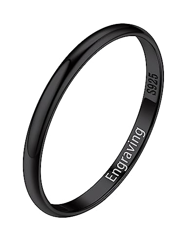 Silovra Schlichter Damen Herren Silberring 2mm breit Fingerring aus 925 Silber Anpassbarer Hochzeitsring Ehering Trauring mit Datum Gravur in Schwarz Ringgröße 67.2(21.25) von Silvora