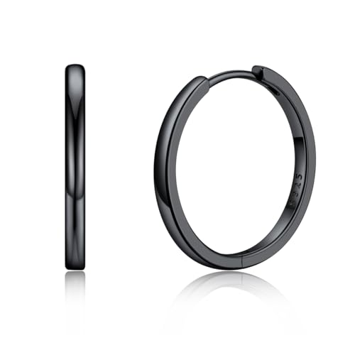 Silvora 20mm Creolen Schwarz Herren Kleine Huggie Hoop Ohrringe Damen 925 Silber Kreolen Glänzende Männer Frauen Creolen Ohrringe Hypoallergen Ohrschmuck von Silvora