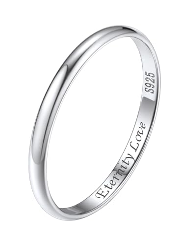 Silvora 2mm breit Schlichter Schmaler Ring mit Textgravur 925 Silber Glänzender Konvexer Fingerring Stapelbar Dünne Vorsteckringe Memoire Hochzeitsringe Eheringe in Silber Ringgröße 64.6(20.75) von Silvora