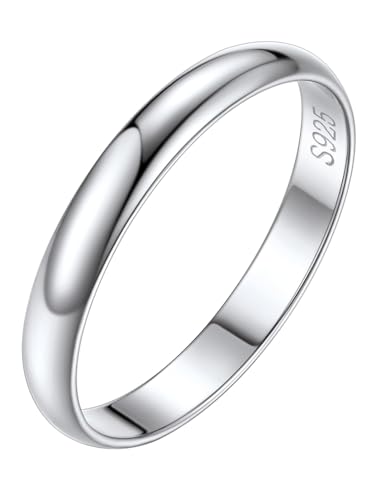 Silvora 3mm breit Konvexer Ring für Damen Herren 925 Silber Schlichter Glänzender Fingerring Dünne Schmale Ehering Verlobungsring in Silber Ringgröße 64.6(20.75) Mode-Ring-Accessoires von Silvora