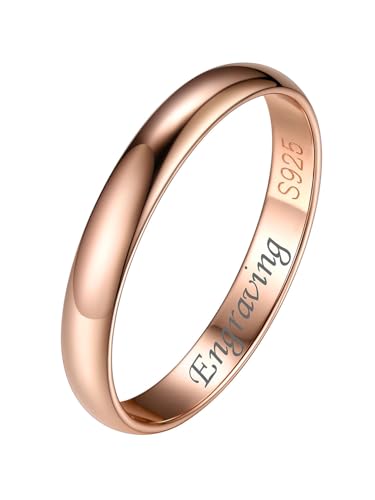 Silvora 3mm breit Damen Herren Verlobungsring 925 Silber Konvexer Ring Stapelbarer Fingerring mit Namegravur Simpel Freundschaftsring Partnerring Paar Ringe in Rosegold Ringgröße 59.5(19) von Silvora