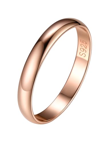 Silvora 3mm breit Damen Herren Fingerring Verlobungsring 925 Sterling Silber Vorsteckring Rosegold Frauen Männer Fingerring Ehering Partnerring Ringgröße 46.8(14.8) von Silvora