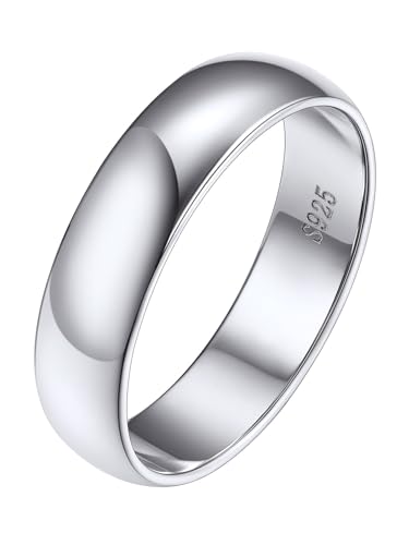 Silvora 5mm breit Silberring für Damen Herren 925 Silber Glänzender Konvexer Fingerring Zeitloser Verlobungsring Ehering Ewigkeitsring Memoire Hochzeitsring in Silber Ringgröße 46.8(14.8) von Silvora