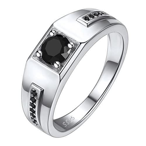 Silvora 5mm breit Zirkonia Ring für Herren Männer S925 Silber Fingerring mit Schwarzem Zirkon Fashion Inlay Facettiert Prisma Geschnitten Ring in Silber Ringgröße 62（19.8） von Silvora