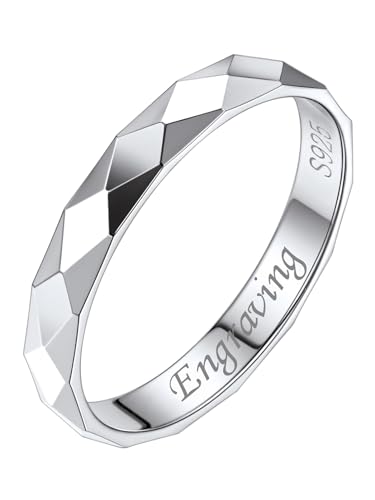 Silvora 925 Silber Damen Ring 3mm breit Dünne Ringe mit Gravur Minimalistischer Facettiert Prisma Geschnitten Ring Memoire Glänzender Fingerring Freundschaftsring in Silber Ringgröße 62(20) von Silvora