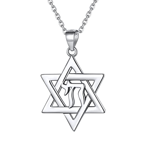 Silvora 925 Silber Davidstern Kette für Damen Herren Jüdische Hebräische Chai Halskette mit 46cm Kette von Silvora