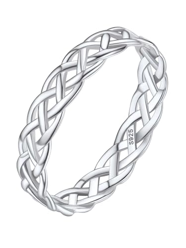 Silvora 925 Silber Schlichter Damen Fingerring 4mm Breit Keltischer Knoten Ring für Triquetra Amulett Basic Keltischer Unendlichkeits-Knoten Freundschaftsring Paarring Ringgröße 54（17.3） von Silvora