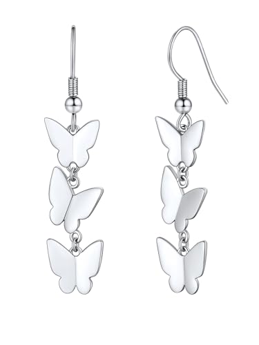 Silvora 925 Silber Schmetterling Ohrringe Damen Frauen Ohrhänger mit Schmetterling Anhänger Ohrstecker Ohrschmuck Geschenke für Valentinstag Geburtstag Weihnachten von Silvora