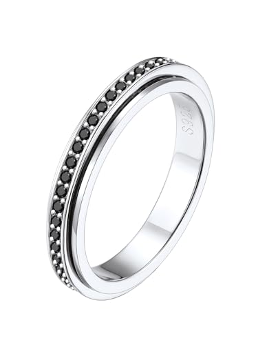 Silvora 925 Silber Spinner Fingerring zum Stressabauen 3.5mm breit Fidget Bandring Drehbarer Schwarz Zirkonia Ehering Trauring Hochzeitsring Ringgröße 49.3 (15.7) von Silvora