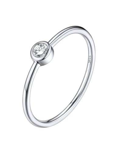 Silvora 925 Silber Zirkonia Ring mit weißem runden Zirkon im Rundschliff Damen Zirkonia Vorsteckring Einfacher Schlichter Ring Ringgröße 49（15.7） in Silber Hochzeit Ehering Verlobungsringe von Silvora