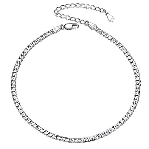 Silvora 925 Sterling Silber Damen Kubanische Fußketten Damen Fußkettchen in Silber Feine Fußkettchen für Damen/Mädchen 22CM+5CM Verlänger von Silvora