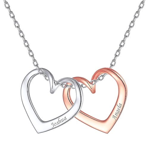 Silvora 925 Sterling Silber Herz Halskette mit Text/Name/Wunsch Gravur Damen Frauen Mädchen echt Silberkette mit 2 Herzen Anhänger in Silber/Rosegold 41cm lang Herzkette von Silvora