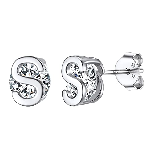 Silvora 925 Sterling Silber Initiale S Alpahebt Ohrstecker mit Funkelnden Zirkonia Bling Zirkon A-Z Buchstaben Ohrringe 26 Letter Ohrschmuck Geschenke für Damen Frauen Mädchen von Silvora